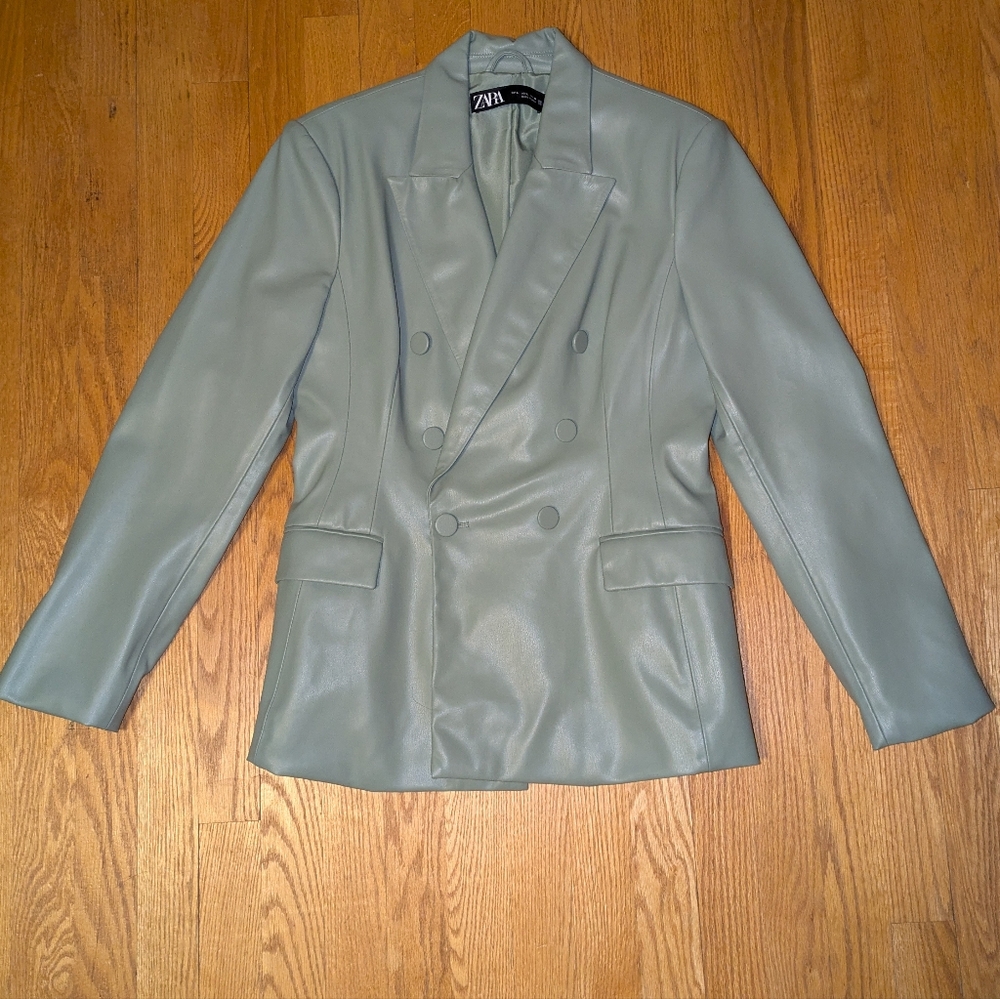 Zara Faux Leather Double Breasted Blazer New